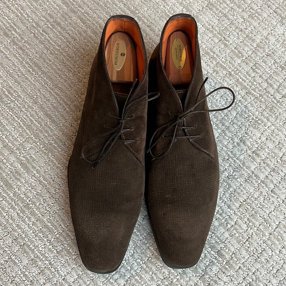 Santoni brown suede dress boots.